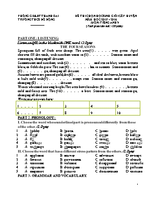 Đề thi chọn học sinh giỏi môn Tiếng Anh Lớp 9 - Năm học 2015-2016 - Trường THCS Đỗ Động (Có đáp án)